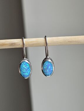 Vintage Sterling Silver Blue Opal Drop Earrings